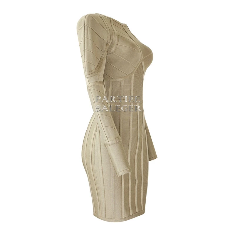 2019 New Arrival Elegant Sexy Fashion Ginger Long Sleeves O Neck Above Knee Back Zipper Celebrity Evening Party Bandage Dress | Женская