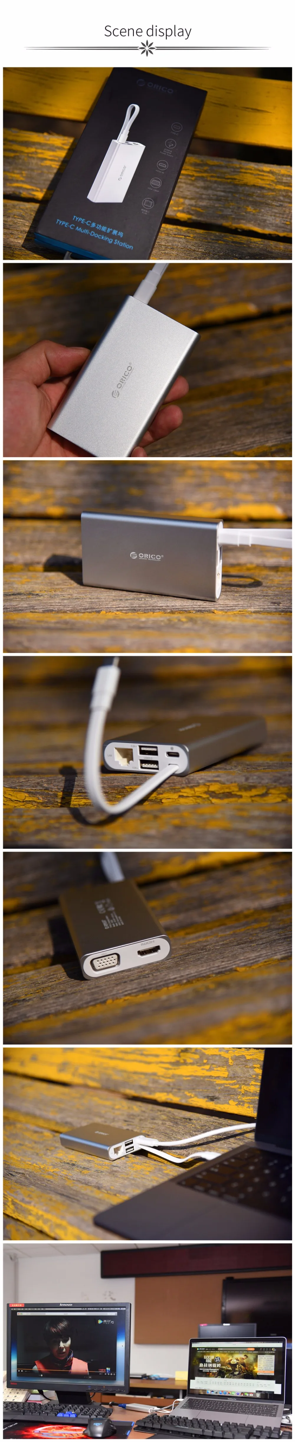 ORICO 6-в-1 USB-C Тип-C настольная док-станция для ноутбука для Apple MACbook USB-C к HDMI 4K VGA Порты и разъёмы концентратор RJ45 сети конвертер