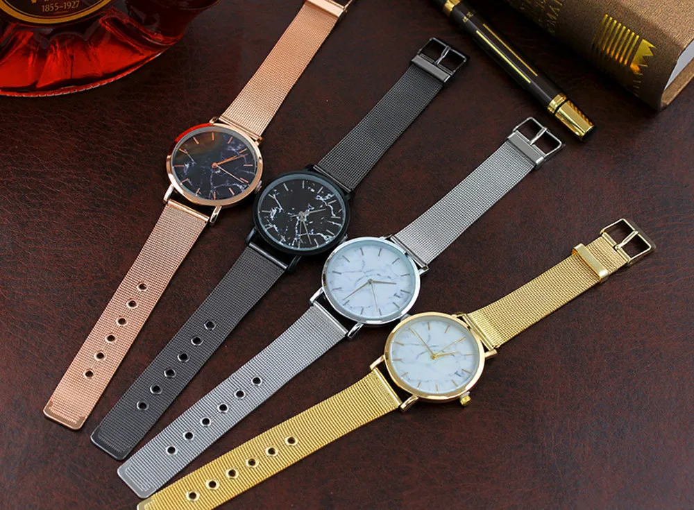 

2018 Fashion Women Marble Surface Stainless Steel Mesh Band Wrist Watch Casual Quartz Watches Women Ladies Hot Fashion # W