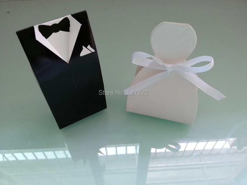 50 Pcs Bridal Groom Tuxedo Dress Gown Ribbon Wedding Decoration Favor Candy Boxes Party Supplies | Дом и сад