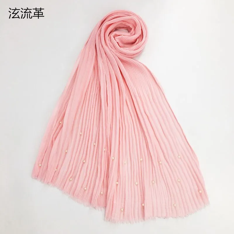 Хлопок Для женщин жемчужина плиссированные в полоску Cachecol одноцветное Бисер