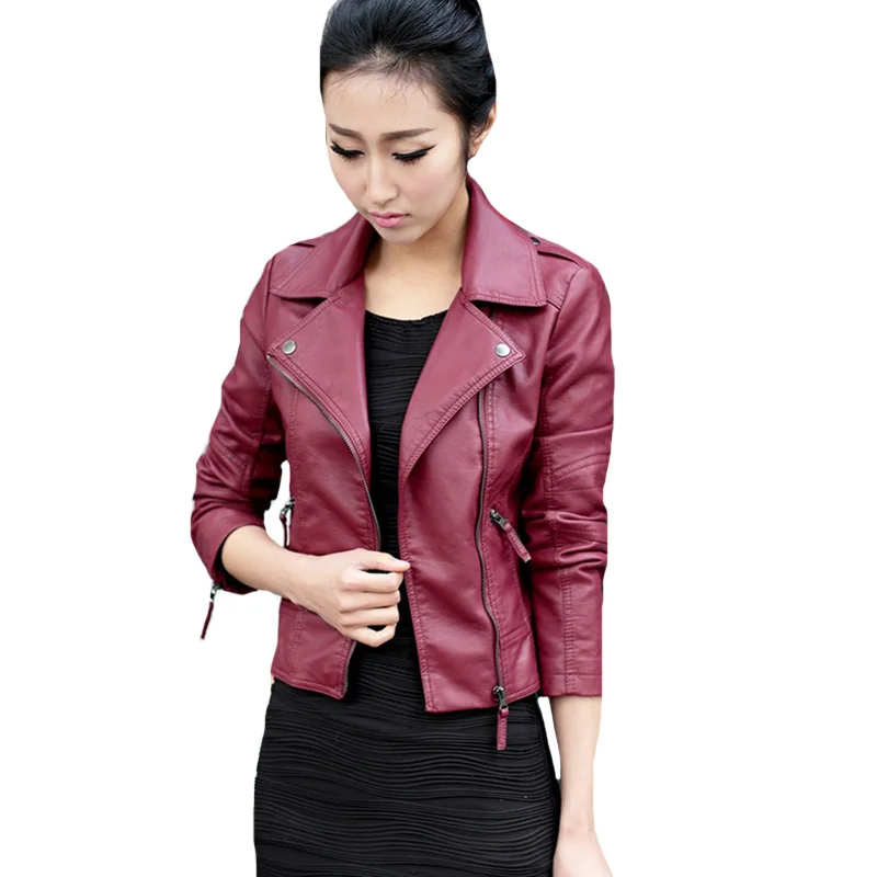 S893 Wine Red VISNXGI Модные женские осенне-зимние куртки винно-красные Куртки из искусственной кожи на молнии Женская куртка-бомбер мотоциклетная Верхняя одежда Пальто Лидер продаж - Цвет: S893 Wine Red