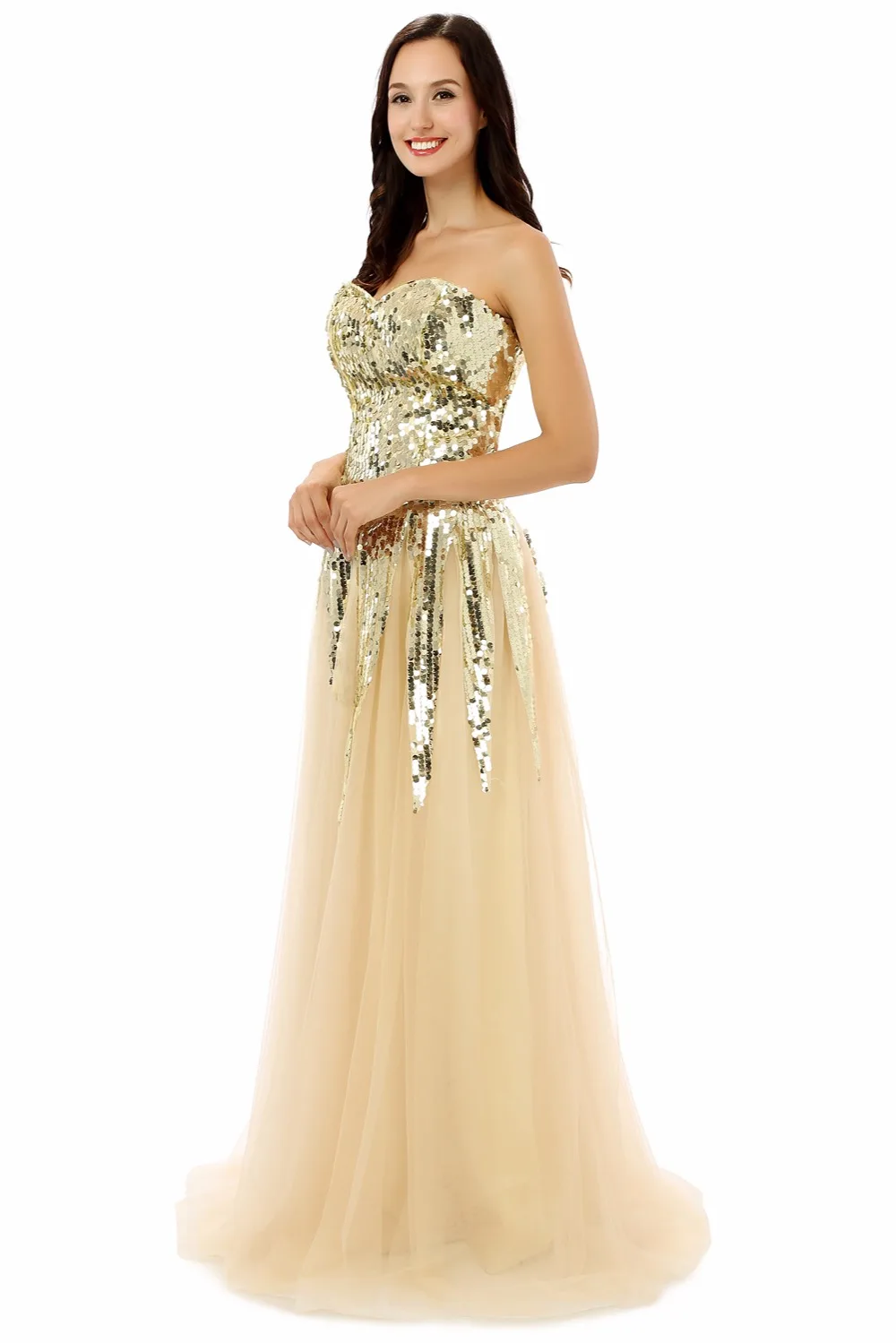 2019 простой блёстки Выпускные платья трапециевидной формы Тюль Милая плюс