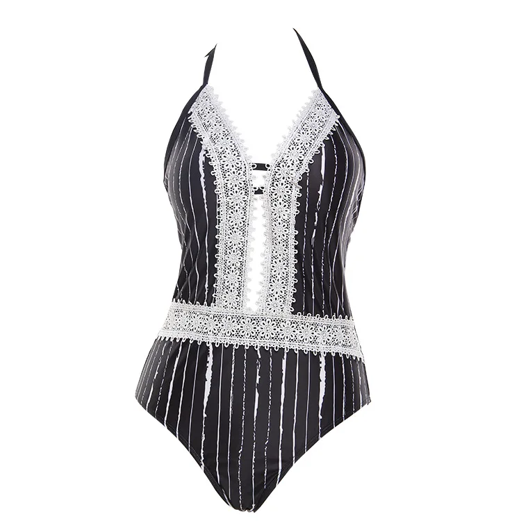 2018 черный белый цвет Для женщин купальники полосатые кружевные Сексуальная