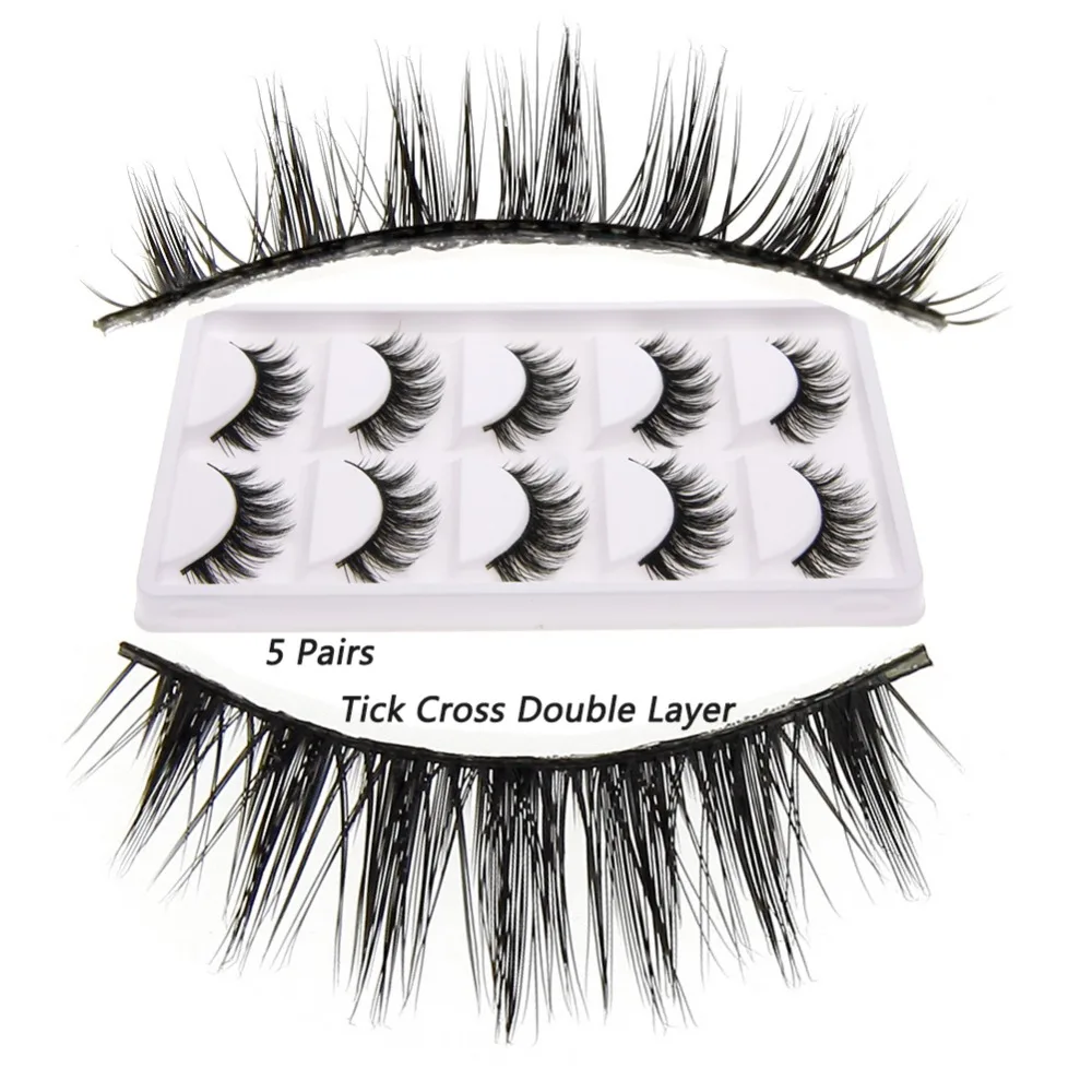 5 пар накладных ресниц натуральные черные длинные перекрещивающиеся густые
