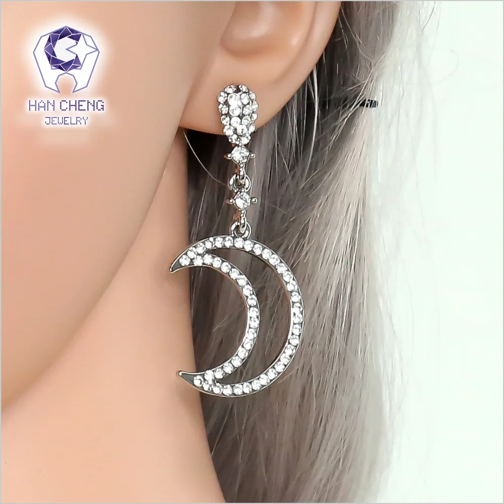 Новые Модные полые висячие серьги HanCheng с золотым драгоценным камнем Стразы Луна