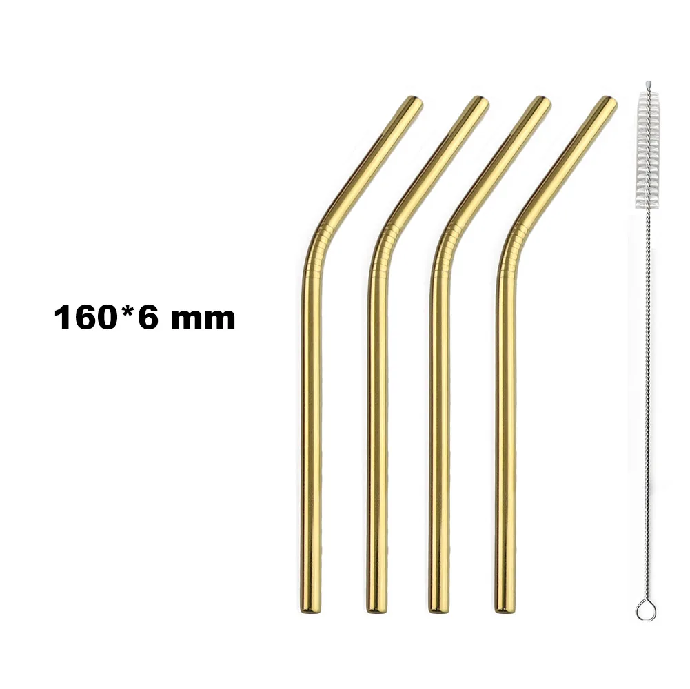 Gold 160mmx6mm Фруктовые соломинки для сока мини 160 мм короткие из нержавеющей стали c радужным металлические соломинки прямой изгиб многоразовые, для питья маленькие 4 соломы 1 prush - Цвет: Gold 160mmx6mm