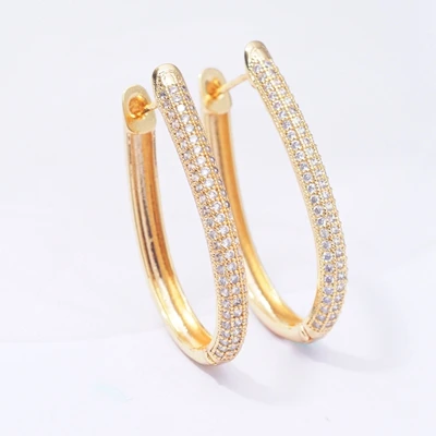 Gold Plated Серьги Роскошные большие круглые серьги-кольца "U" Модные Позолоченные вечерние циркониевые ювелирные изделия в подарок Прямая поставка - Окраска металла: Gold Plated