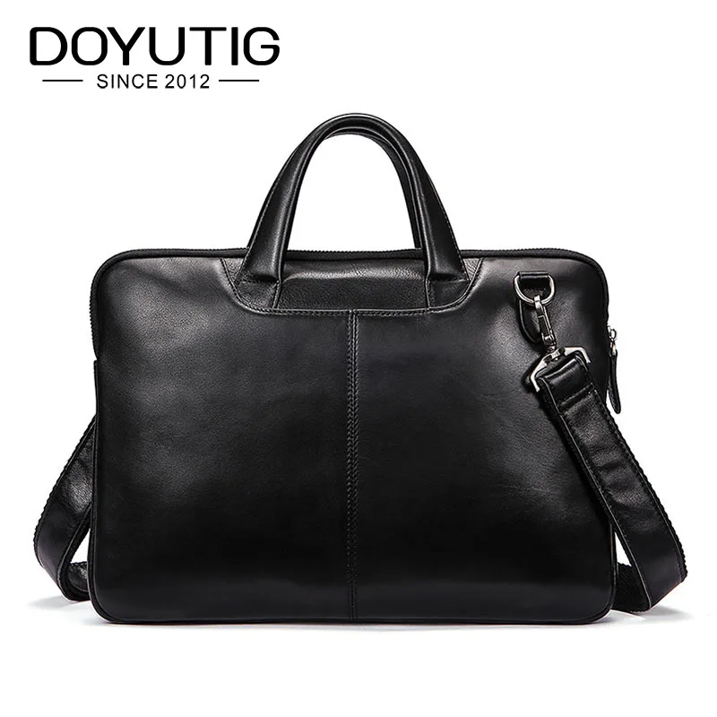 DOYUTIG Luxury Men's Genuine Leather Black Business Briefcases With Big & Small Sizes Fashion Male Computer Shoulder Bags G124