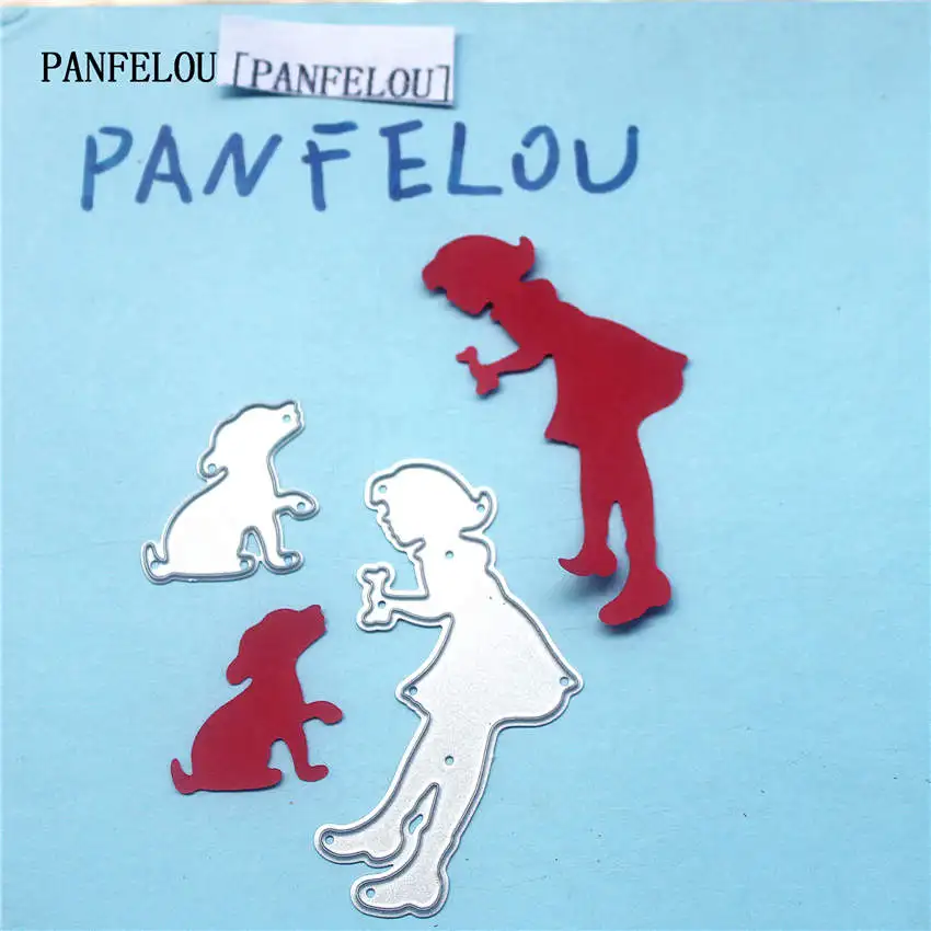 Металлические штампы PANFELOU с изображением девушки и собаки для скрапбукинга