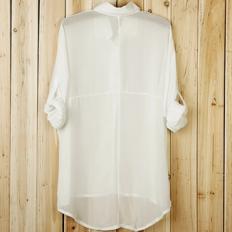 2017 Для женщин Шифоновая блузка s Топ с длинным рукавом Твердые Цвет Кнопка Блузка