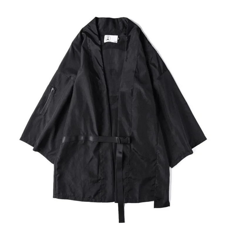 Летний уличный стиль японское кимоно рубашка для мужчин черный белый кардиган в