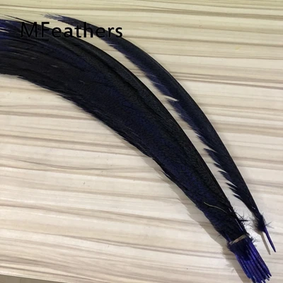 natural royal blue Перья 50 шт. Королевский синий окрашенные золотые хвосты фазана перо 60-75 см длинные курица Зебра перо Алмазный фазан для карнавального декора - Цвет: natural royal blue