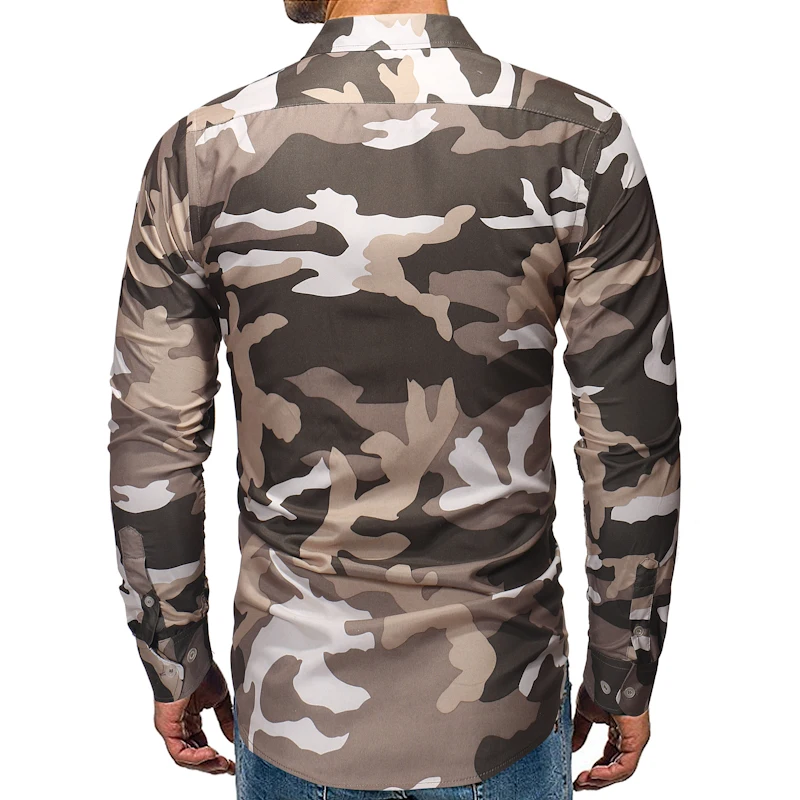 2018 Men Fashion Camouflage Shirt 3 Colors Long Sleeve Casual Men's Shirts Plus Size 3XL Turn-Down Collar Male Streetwear | Мужская