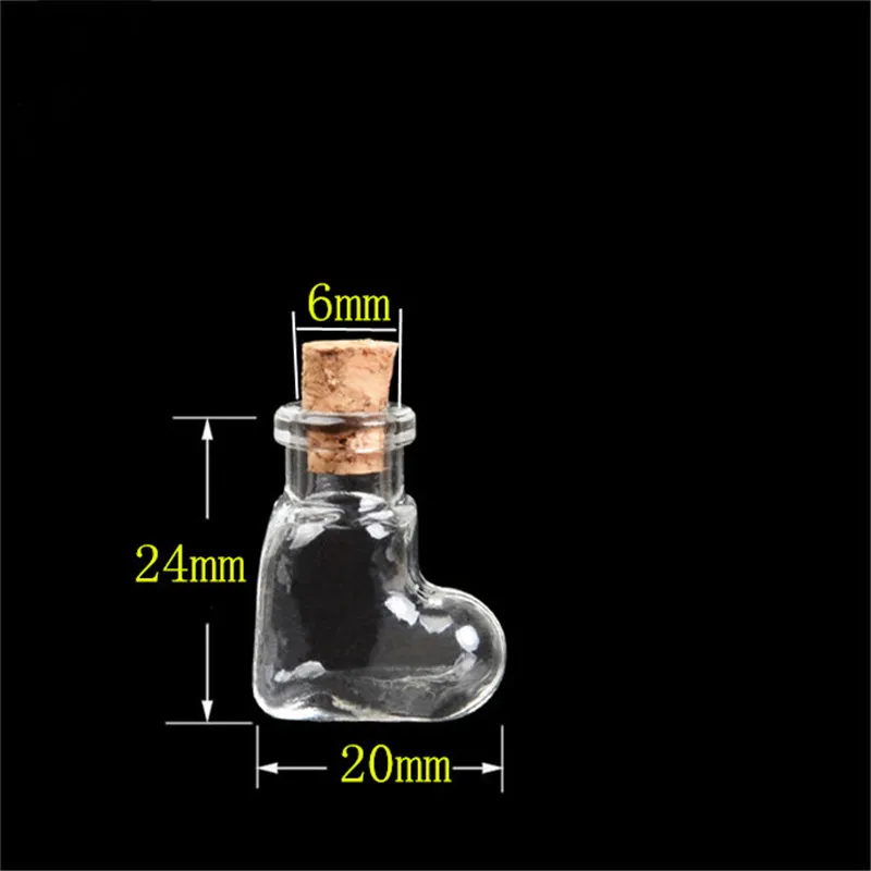 

100 pcs 20x24x6 mm Small Glass Bottles With Corks DIY Mini Creative Heart Shaped Art Gifts Vials Cute Decorative Bottles