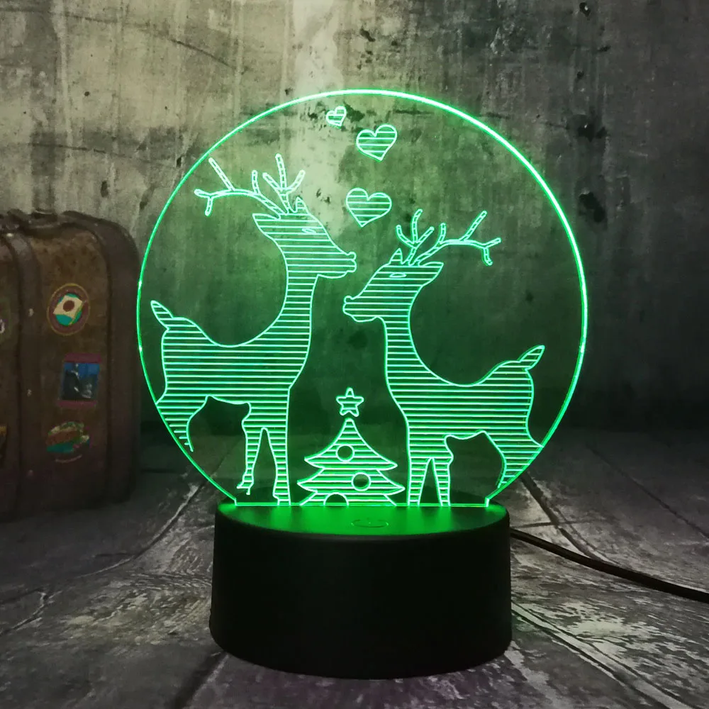 Новинка милый два дорогой Wapiti Moose лось Счастливого Рождества RGB 3D ночник