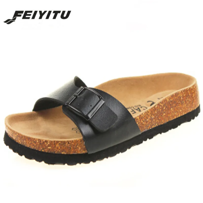 FeiYiTu/Новинка года; летние мужские сандалии на плоской подошве; пробковые шлепанцы; Повседневная обувь; Разноцветные шлепанцы с принтом; Вьетнамки; большие размеры 35-43