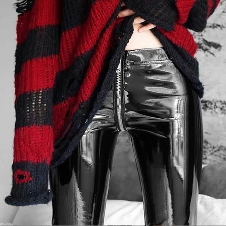 Высокое качество новые модные женские кожаные штаны обтягивающие на молнии