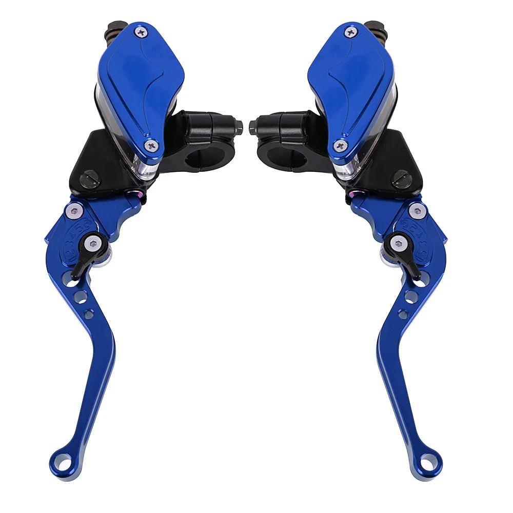 Blue CNC Алюминий 7/" 22 мм мотоцикла рычаг сцепления, гидравлического тормоза комплект с Главный цилиндр резервуар - Цвет: Blue