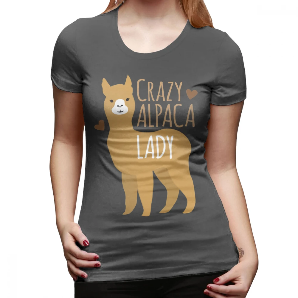 Футболка с изображением козы Crazy Alpaca Lady Футболка с рисунком, короткий рукав, женская футболка XL с круглым вырезом, простая уличная мода, серая женская футболка - Цвет: Темно-серый