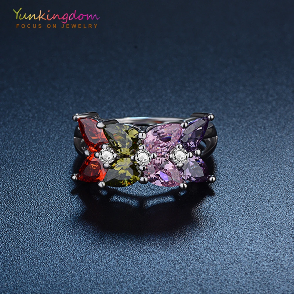 Новый дизайн цветок Обручальные кольца красочные Цирконий Кристалл белый цвет