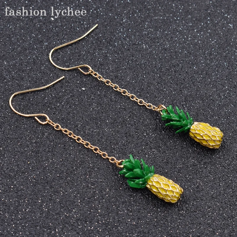 Модные милые длинные висячие серьги lychee с фруктовым принтом ананасовые грибы