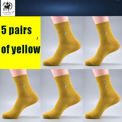 5 pairs yellow 5 пар/лот пирполо фирменные мужские носки Meias мужские зимние теплые носки хлопок вышивка Высокое качество Мужская одежда носки для подарков - Цвет: 5 pairs yellow