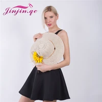jinjin qc 2019 new fashion cap with chrysanthemum big brim ladies summer straw hat for women shade sun beach hats and caps