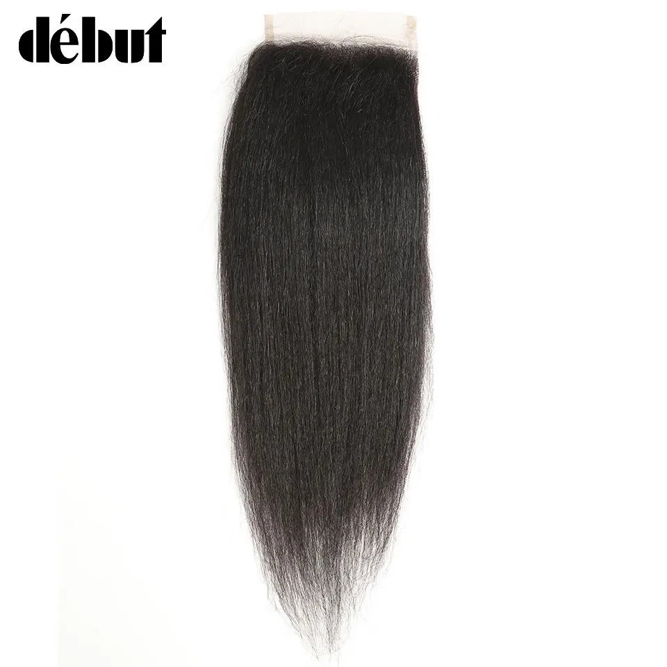 Debut Lace Closure Brazilian Yaki Straight Hair Remy Human Free Part 10-20 inch Shipping | Шиньоны и парики
