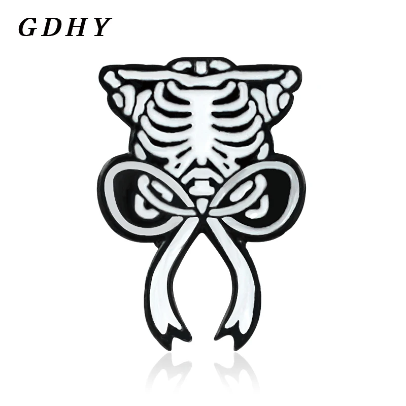 Брошь в виде мультяшного скелета с бантом для грудины эмалированные булавки