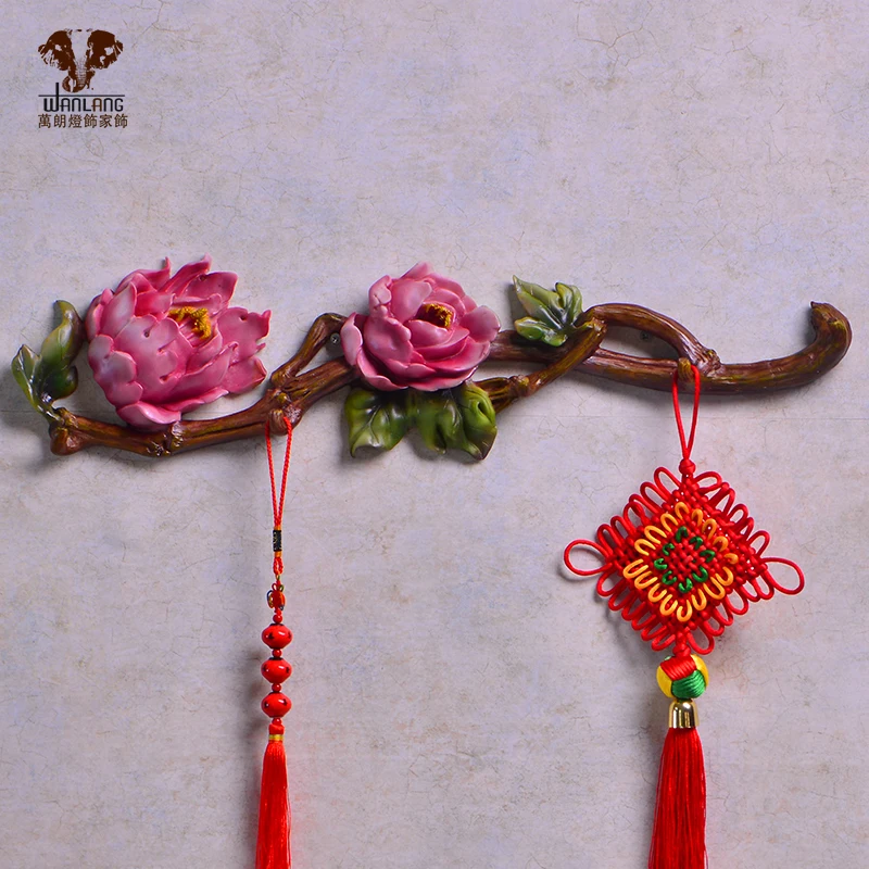 

head Arts Crafts The Chinese Peony hook hanging creative decorative wall coat rack row hook bedroom wall decoration hook clothin