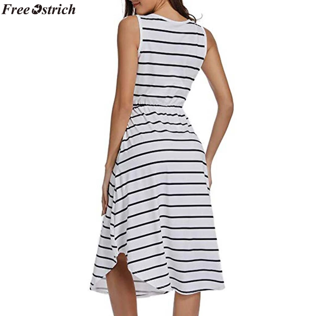Свободное Полосатое платье с эластичной талией и рисунком страуса женское