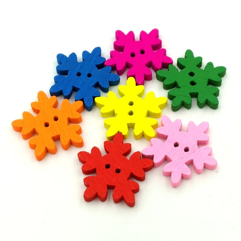 Деревянные Пуговицы Красочные снежные цветы 2 отверстия для Подарочная коробка