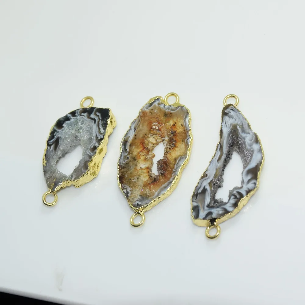 Подвеска Geode с друзой женская соединитель отверстием черный натуральный Золотой