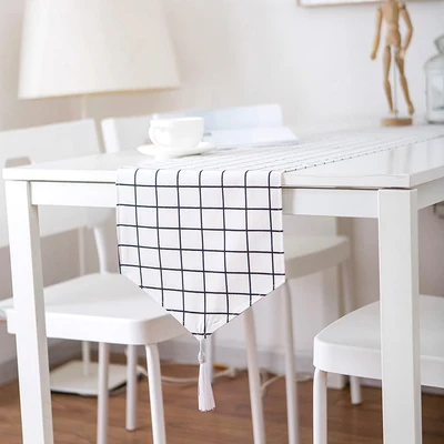 White plaid Хлопковые и льняные скатерти с кисточками, рождественские украшения для стола для дома, на открытом воздухе, для свадебной вечеринки, Настольные Дорожки - Цвет: White plaid