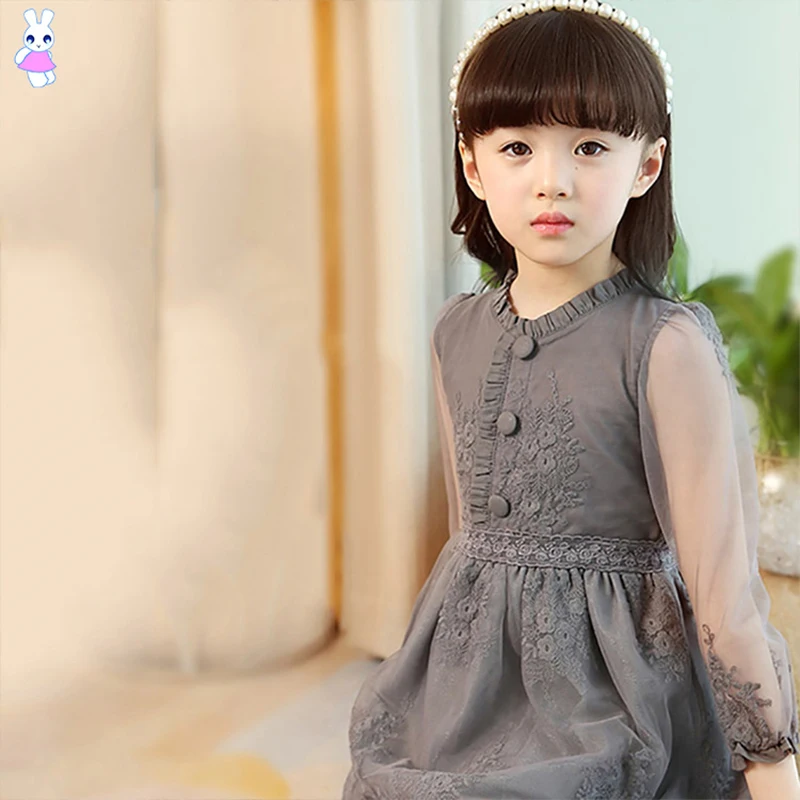 Kids Vintage lace embroidery flower girl toddler long sleeve mesh mini dress korean fashion 2018 lovely birthday Costume party | Детская
