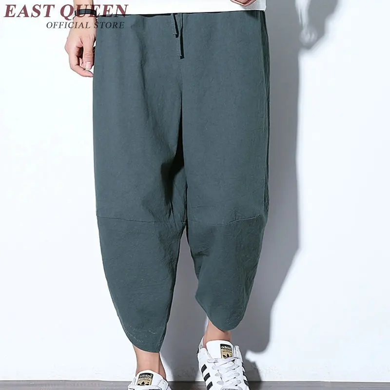 Летние мужские хлопковые льняные брюки со средней талией свободные шаровары в