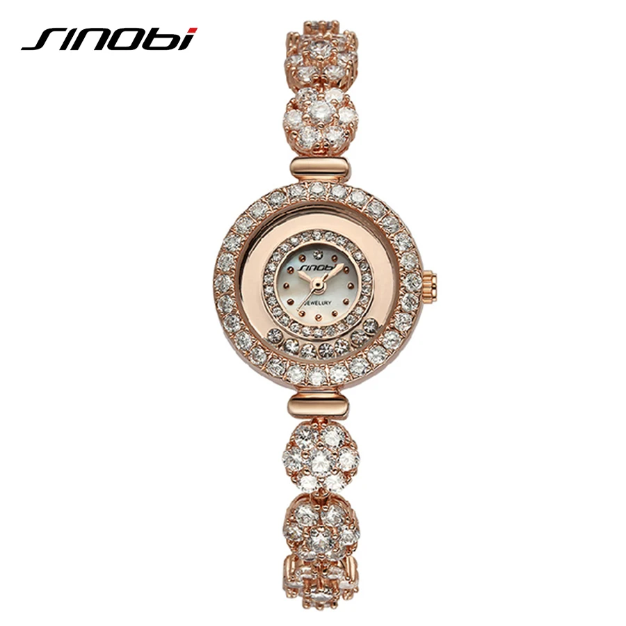 

SINOBI Rose Gold Women Watch Crystal Diamond Alloy Jewelry Band Womens Watches Bracelet Relogio Feminino Elegant Quartz-watch