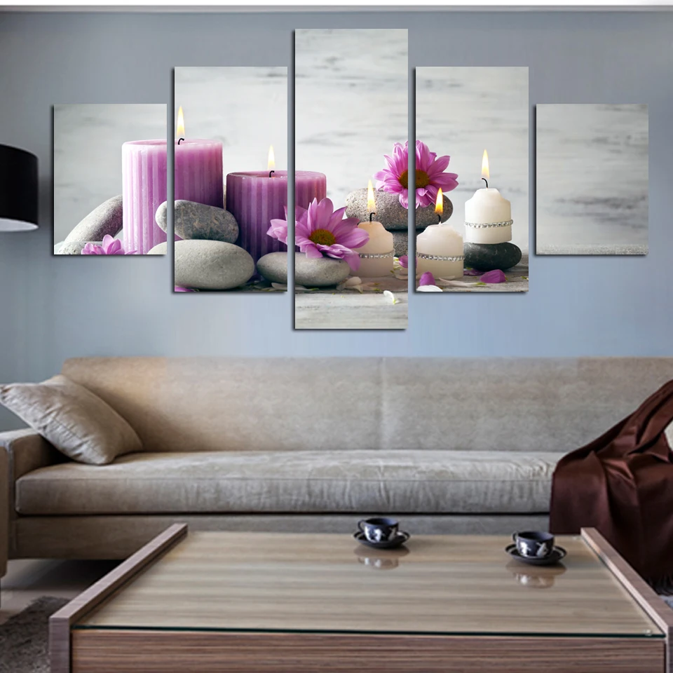 Художественный плакат на холсте картина 5 PiecesSet красный белый свечи каменный