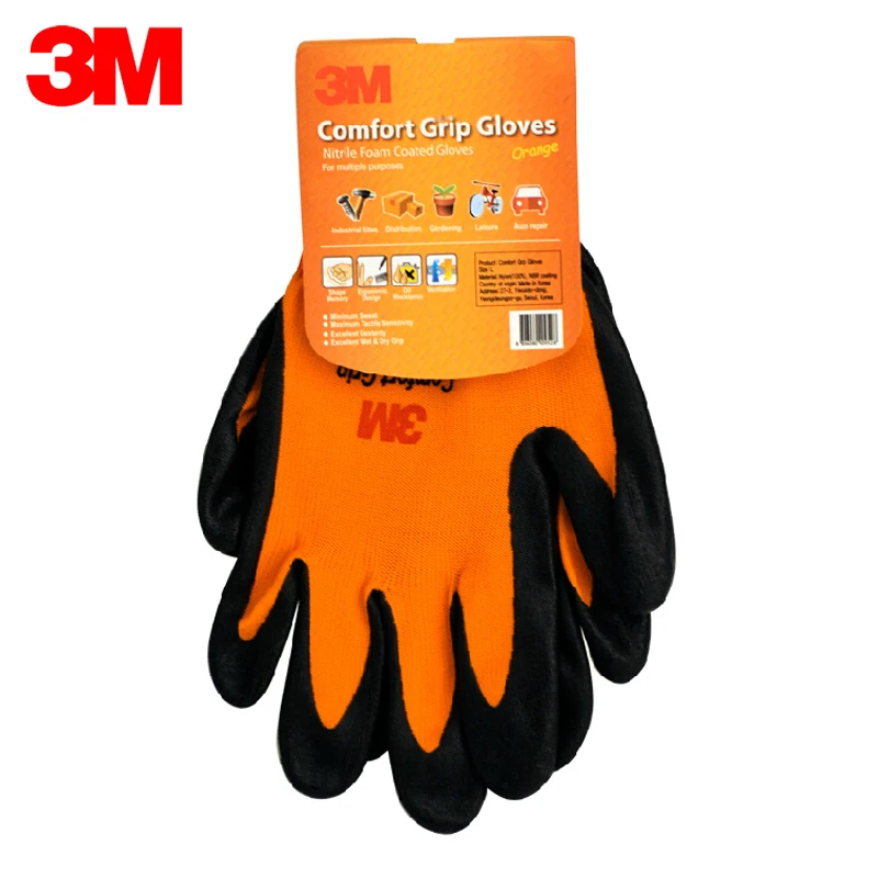 3M износостойкий перчатки нескользящей подошве, удобная нитриловые перчатки Размеры L рабочие перчатки оранжевый/зеленый/желтый KM007
