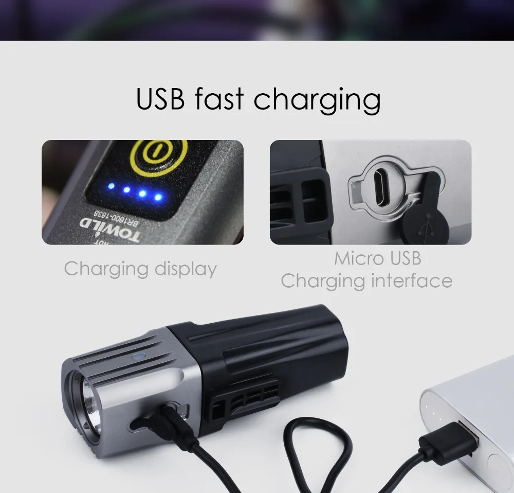 TOWILD BR1600 Cree XHP35 светодиодный 1600 люмен IPX6 Водонепроницаемый USB Перезаряжаемый велосипед с батареей