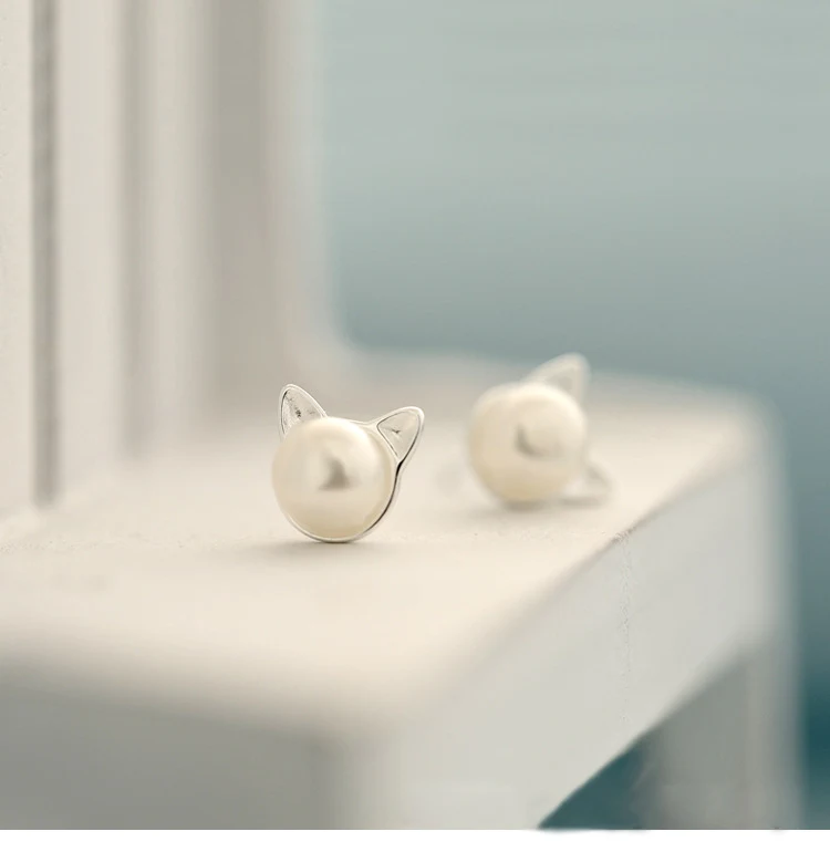 Женские кошачьи уши серебро 925 пробы с натуральным пресноводным жемчугом|925