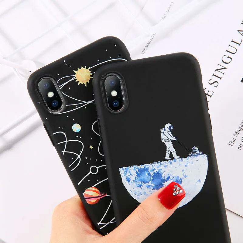 USLION Soft TPU Silicone Phone Case For iPhone X XS XR Xs Max Cartoon Planet Moon Cases Cover 5 5s SE 6 6s 7 8 Pus | Мобильные