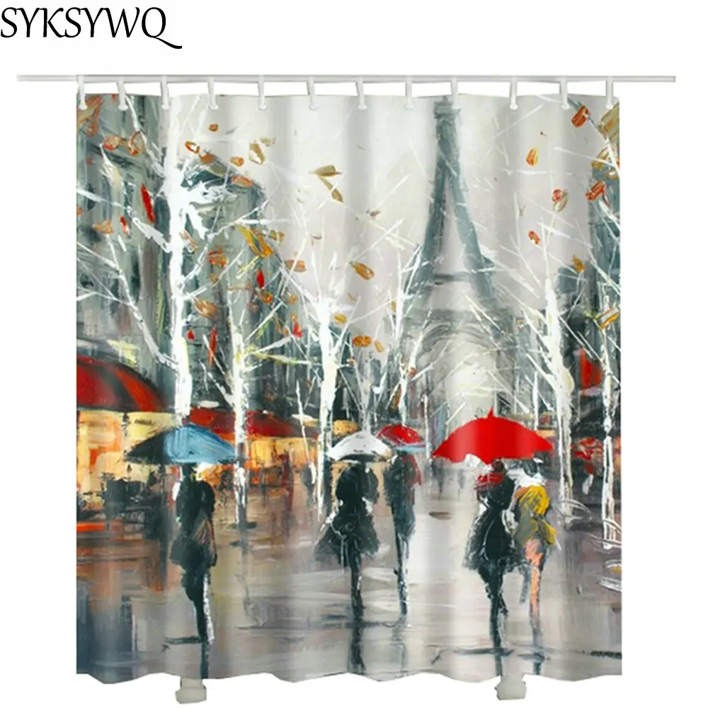 

Impressionism painting shower curtain tree street curtain for bathroom decor hotel home drop shipping bath curtain