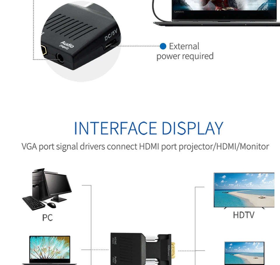 QGEEM HDMI в VGA конвертер с аудио Full HD VGA в HDMI адаптер с видео выходом 1080P HD для ПК ноутбука в HDTV проектор