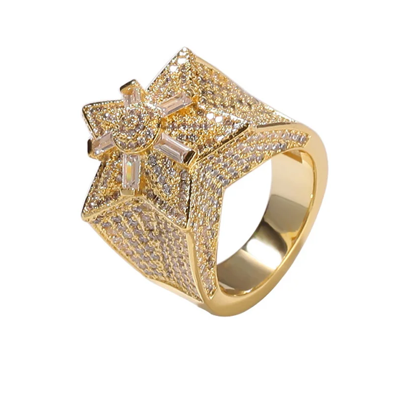 В стиле хип хоп с креплением микро паве ААА кубического циркония Bling Star кольцо в