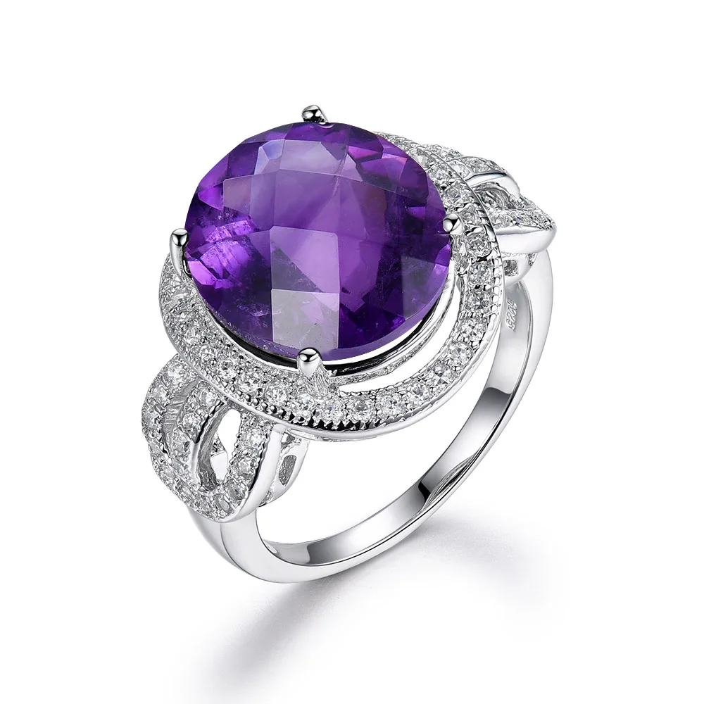 L& Цзуань шахматная доска для резки 7.69ct кольцо с натуральным аметистом для женщины в 925 пробы серебро AAA+ Цирконий проложили кольцо с фиолетовым камнем - Цвет камня: Фиолетовый