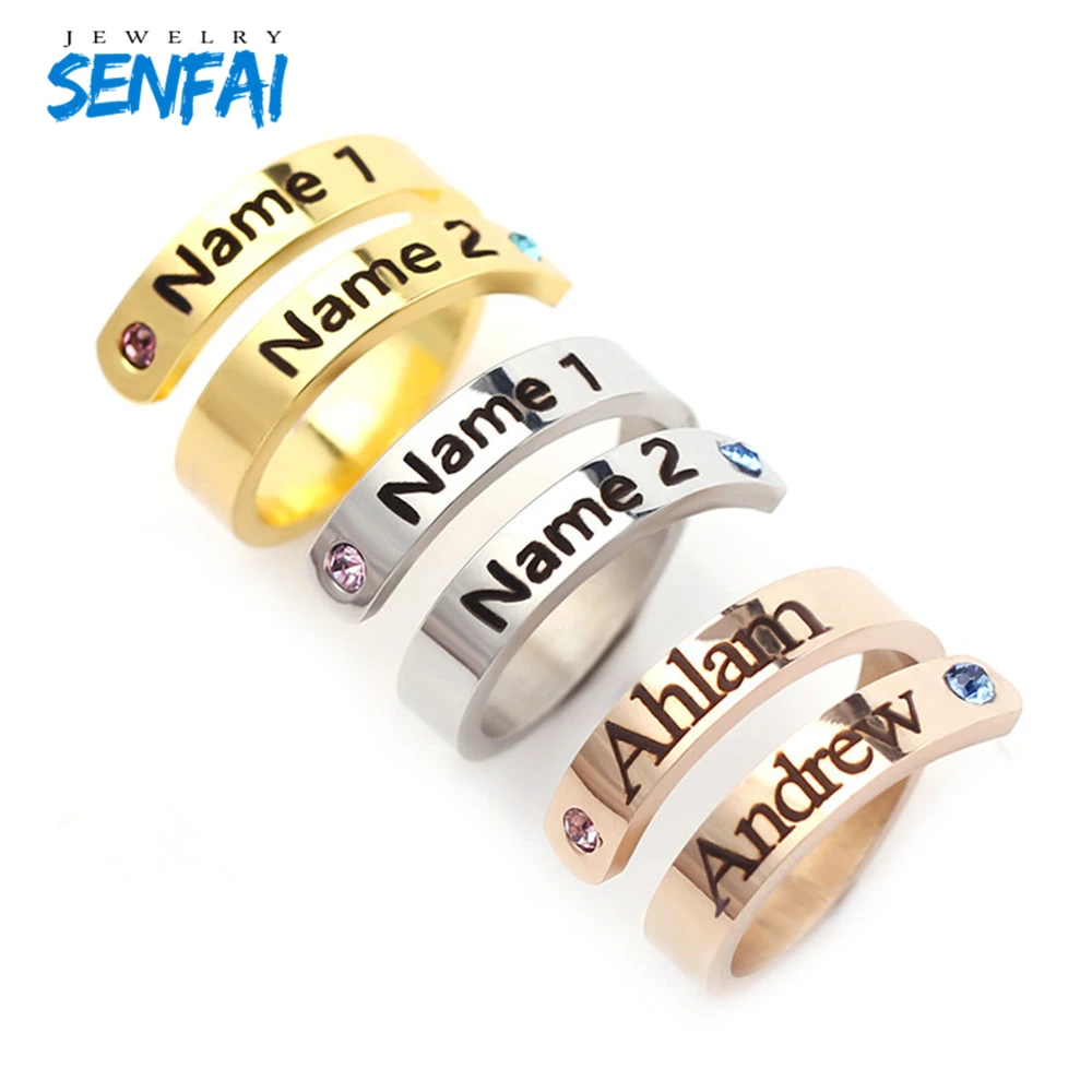 

Senfai Открытое кольцо с именем на заказ, кольца с двойным именем и камнем по месяцу рождения для влюбленных пар, модный тренд, лучший подарок, в...