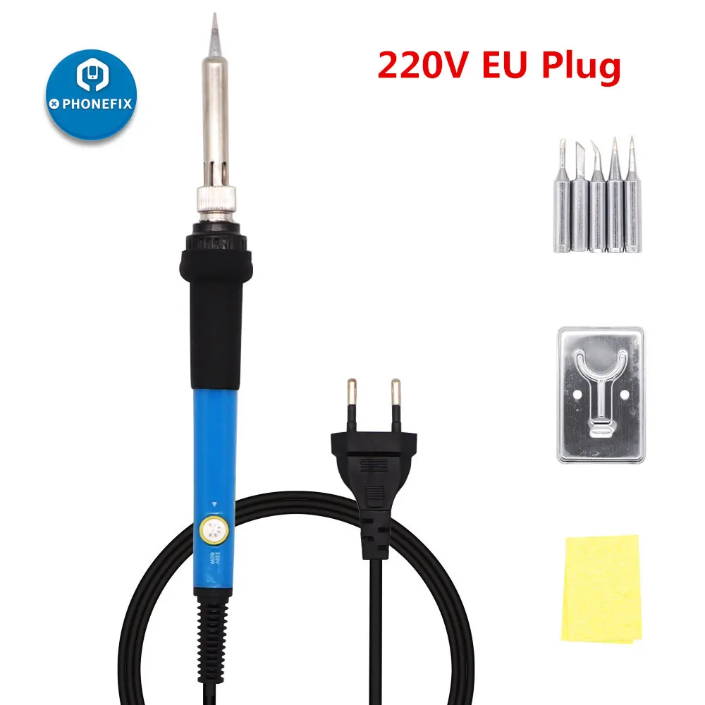 220V EU Plug Set 1 110 В, 220 В, 60 Вт, Электрический паяльник, набор с 5 шт., различные утюги, советы, регулируемая температура, набор паяльников для сварки - Цвет: 220V EU Plug Set 1