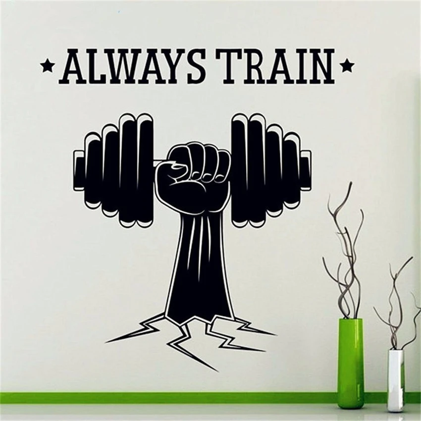

Sports Dumbbells Always Train Fitness High Quality Wall Decal Sports Gym Yoga Power Decal Art Home Decoration Mural M367